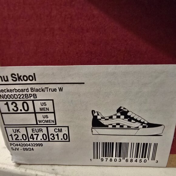 Vans Knu Skool Black White VN000D22BPB Sneaker Shoe Trainer Checkerboard SZ 13 - Picture 9 of 12